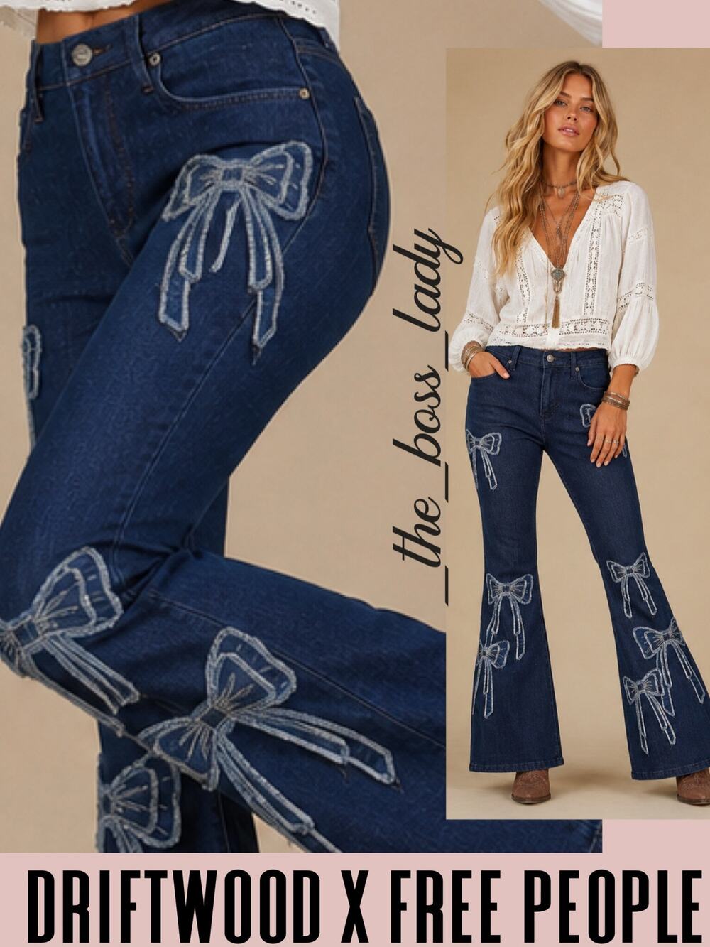 Driftwood x Free People flare pants floral embroidery jeans boho 30